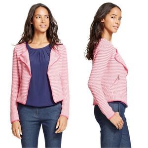 Boden Soho Knitted Open Front Pink WhiteCardigan Sweater Jacket US 8
